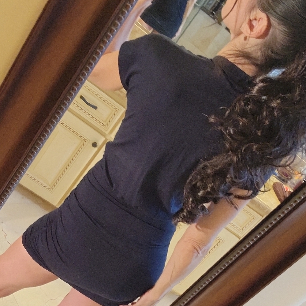FRAME Elegant Navy Blue Criss-cross Bodycon Dress, XXS - Picture 9 of 15